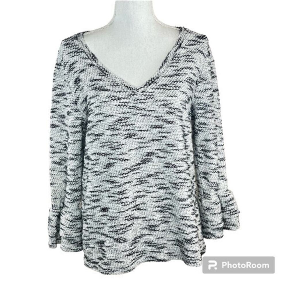 Loft Heather Grey Knit Woven Textured Stretch Business Casual Blouse Medium